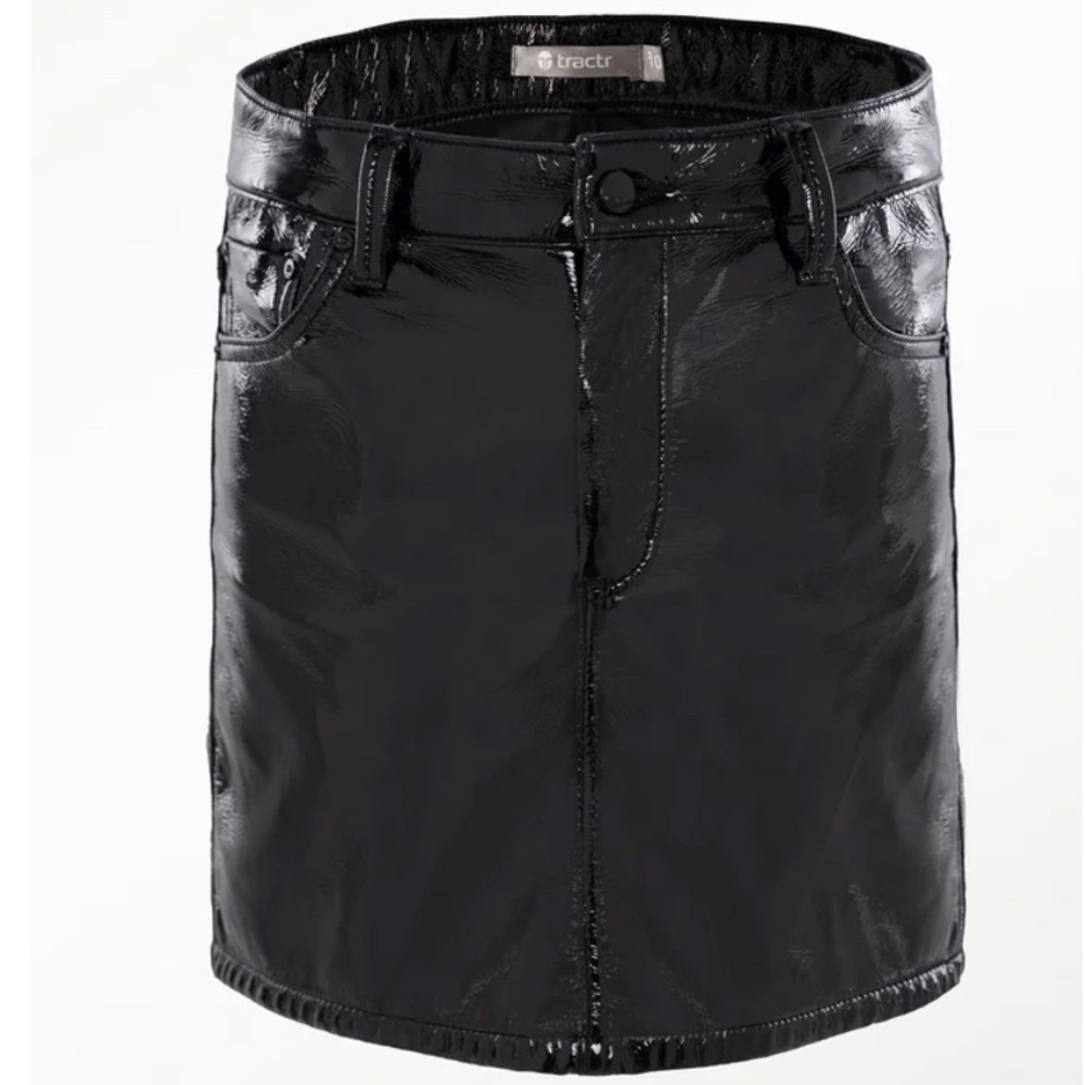 Little Girls Black Tractr Brand Pleather Mini Skirt Size 10